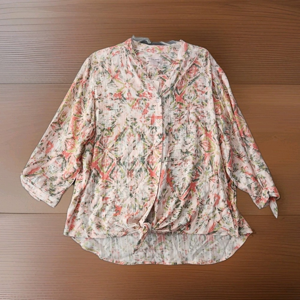 NWT Women's Allison Daley Watercolor Floral Print Tunic Top Sz 2X Spring Summer